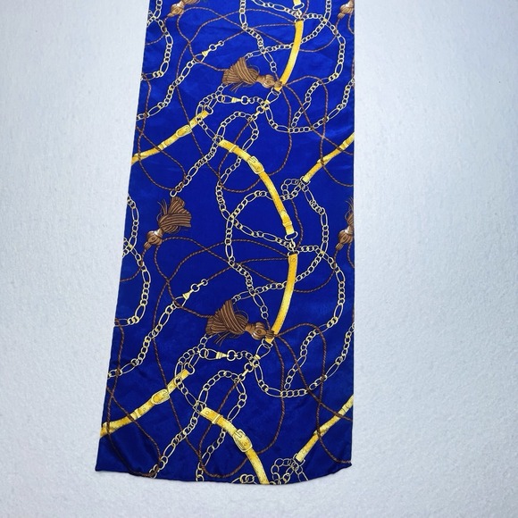Silk Scarf 52 X 10 Equestrian Belts Chains Tassels Purple Gold Lovely - Picture 5 of 14
